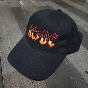 AC/DC Black Snapback Cap with Red and Yellow Fire Logo